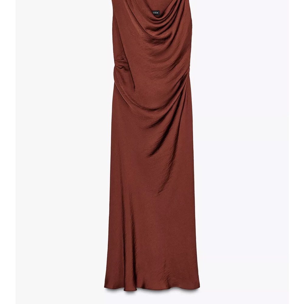 Zara One-Shoulder Rust Dress - Picture 3 of 6